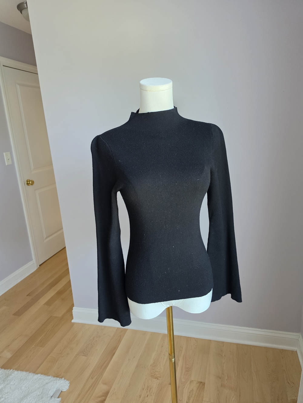 Anthropologie Black Mock Neck Bell-Sleeve Sweater